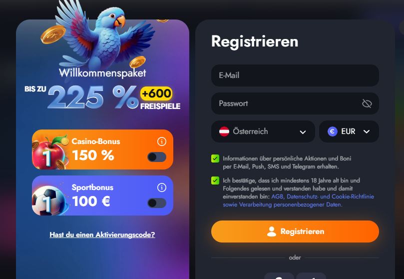 Registriere dein Konto bei Martin Casino und erhalte Willkommensbonus